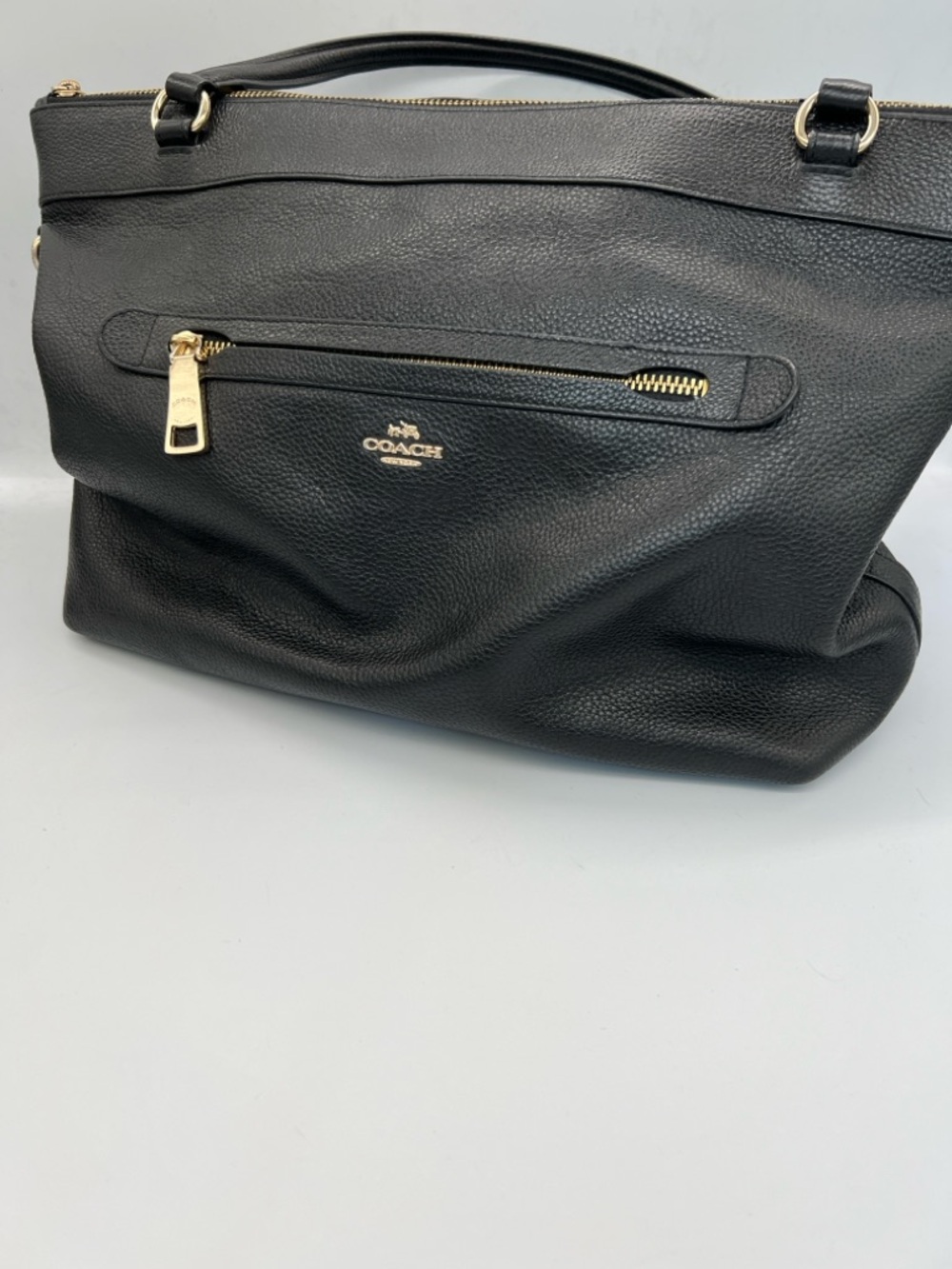 Coach Black Pebbled Leather Tote with Gold Accents - Picture 3 of 6